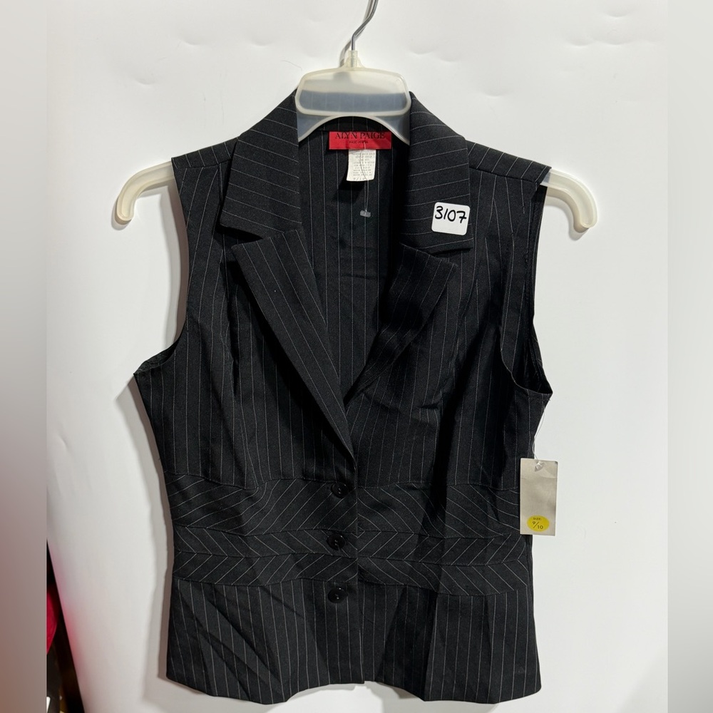 #3107-Alyn Paige Black Pinstripe Vest and skirt